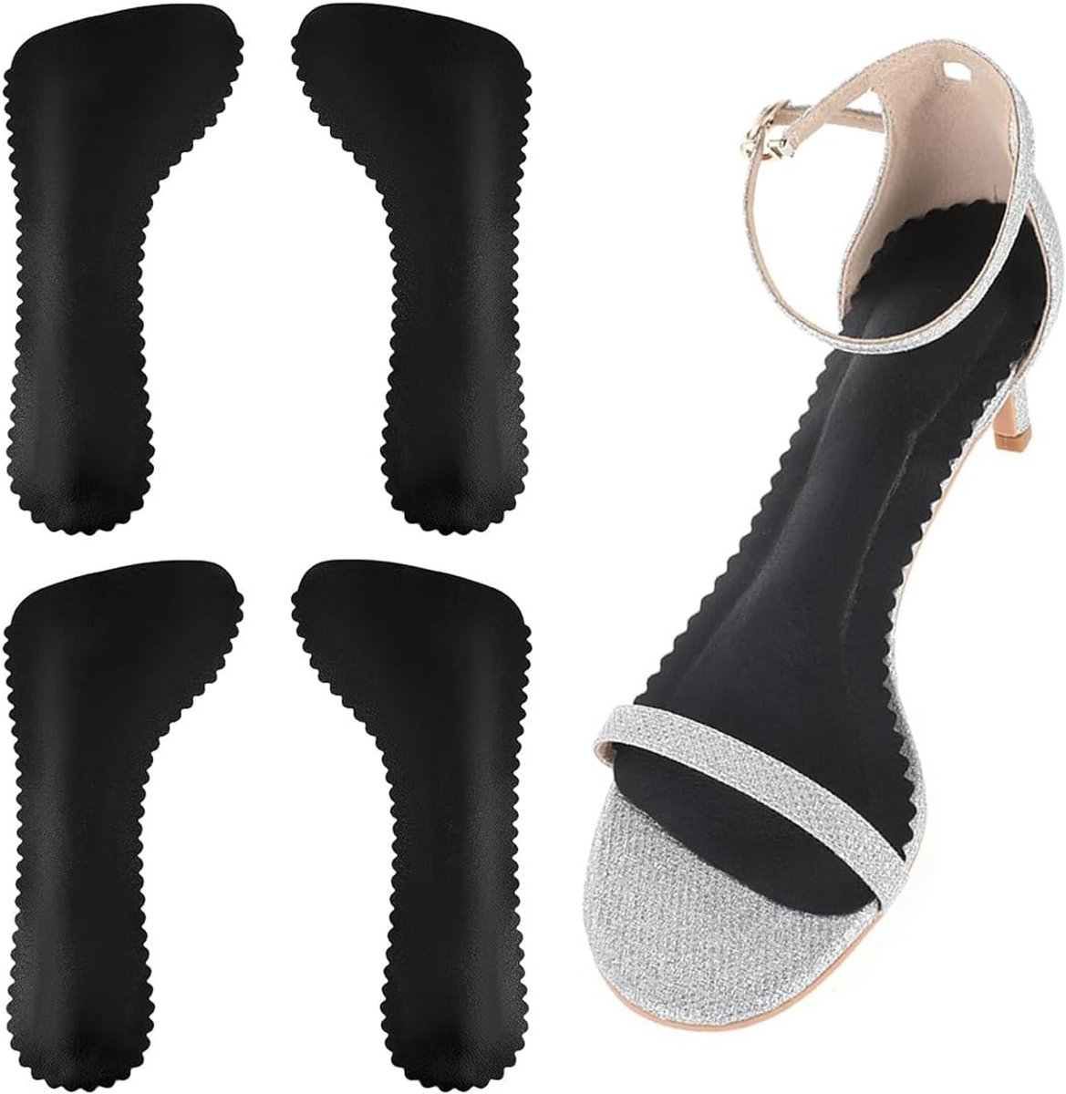 Antislip Inlegzolen Met Geldemping - Zachte Zelfklevende Hiel-Binnenzolen voor Dames Sandalen, Zwart