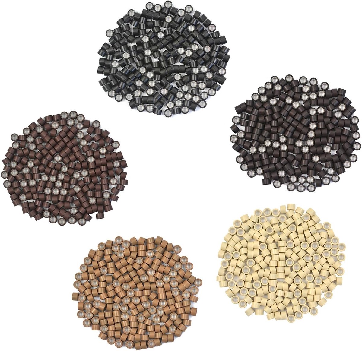1000 stuks siliconen gevoerde micro ringen schakels kralen 4,0 mm haarkralen voor haarextensies (zwart+donkerbruin+bruin+donkerblond + blond)
