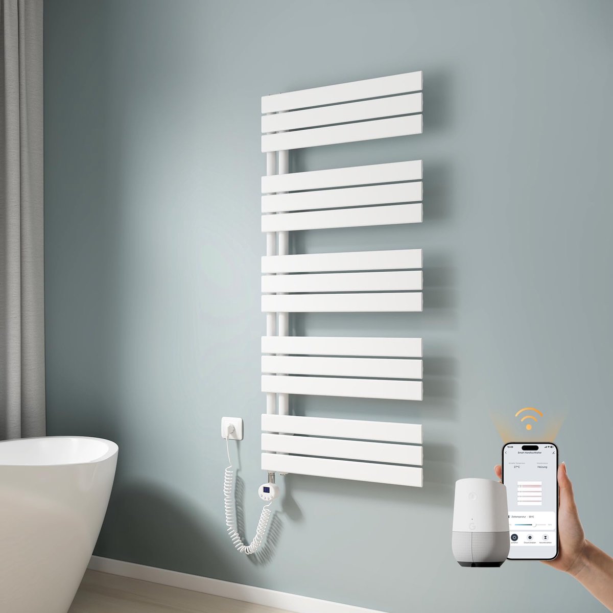 SnelShoppen - WiFi Intelligente Badkamerradiator Handdoekhouder Elektrisch 1320 x 600 mm, Handdoekradiator met Thermostaat, Elektrische Handdoekverwar