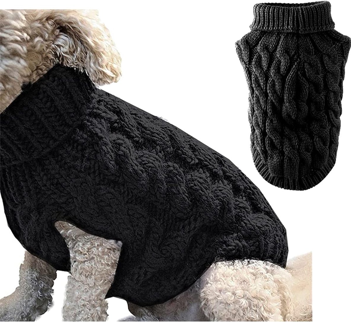 Hond Coltrui Breien Trui Jas Winter Warmer Verdikking Pullover Knitwear Gehaakte Jas Kleding voor Kleine Medium Grote Hond Puppy Kat (S, Zwart)