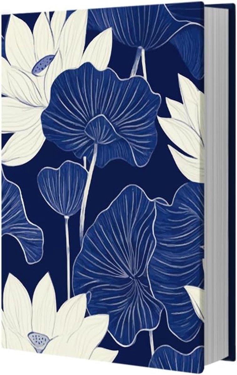Boekomslag, lotusbloem, blauwe lotusboekomslag van elastische stof, jumbo, wasbaar en herbruikbaar, voor boeken en notebooks tot 40 x 48,5 cm