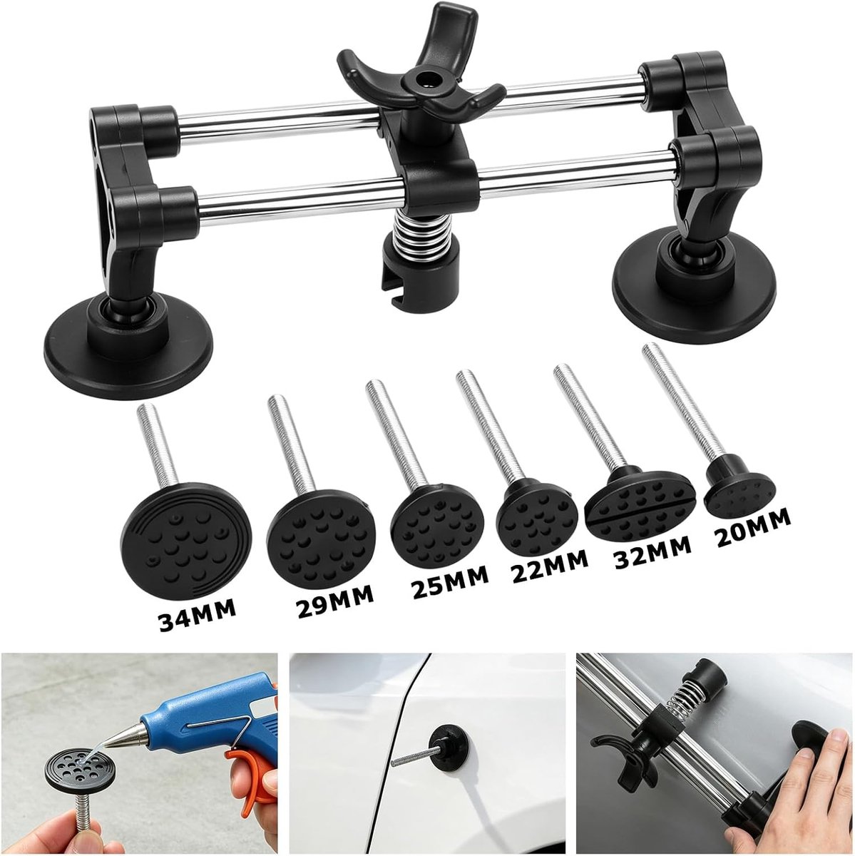 deukreparatieset voor auto, uitdeukgereedschap met bruggen, deuktrekker, hete lijmpistool, lijmsticks en treklussen, deuktrekkerset voor carrosserie, deuken en hagelschade