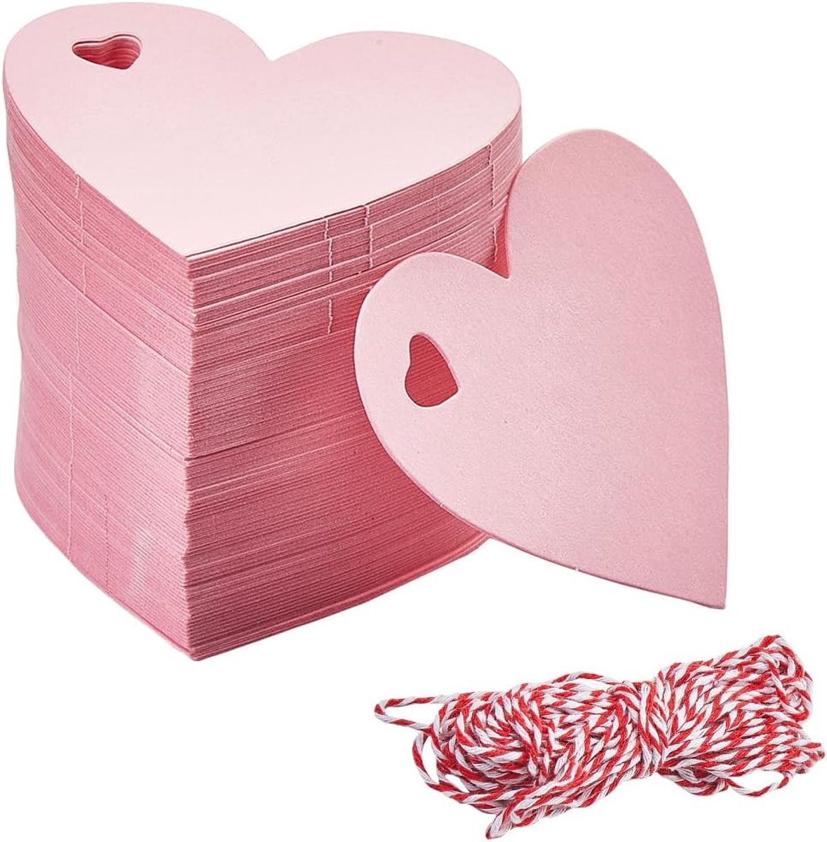 Papieren prijslabels hartvormig 200 stuks - Roze met jute koord - Ideaal voor knutselen en labelen - ShopVlot
