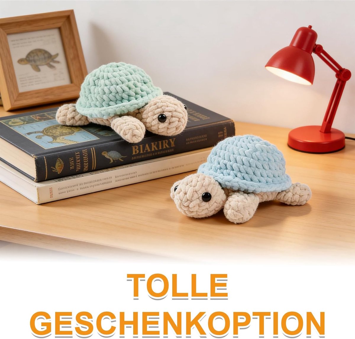 Haakset voor beginners, dierenset, 2-delige schildpadhaakset voor volwassenen en kinderen, cadeau met instructies en garen