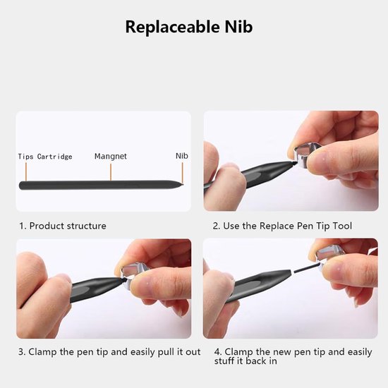 Styluspen voor Remarkable 2 met penpunten opslag, nauwkeurige pen voor Remarkable 2 met 4096 gevoeligheid, palmafwijzing, Styluspen compatibel met Remarkable/scribe/Galaxy tablet met 2pcs punt — afbeelding 5