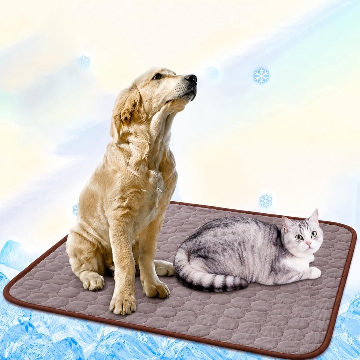Koelmat voor Hond Zelfkoelend – Rafraîchissant Kussen Zomer in Niet-giftig en Zacht Materiaal, Antislip en Wasbaar voor Honden & Katten, Circulaire Patroon, Bruin, 40x50cm