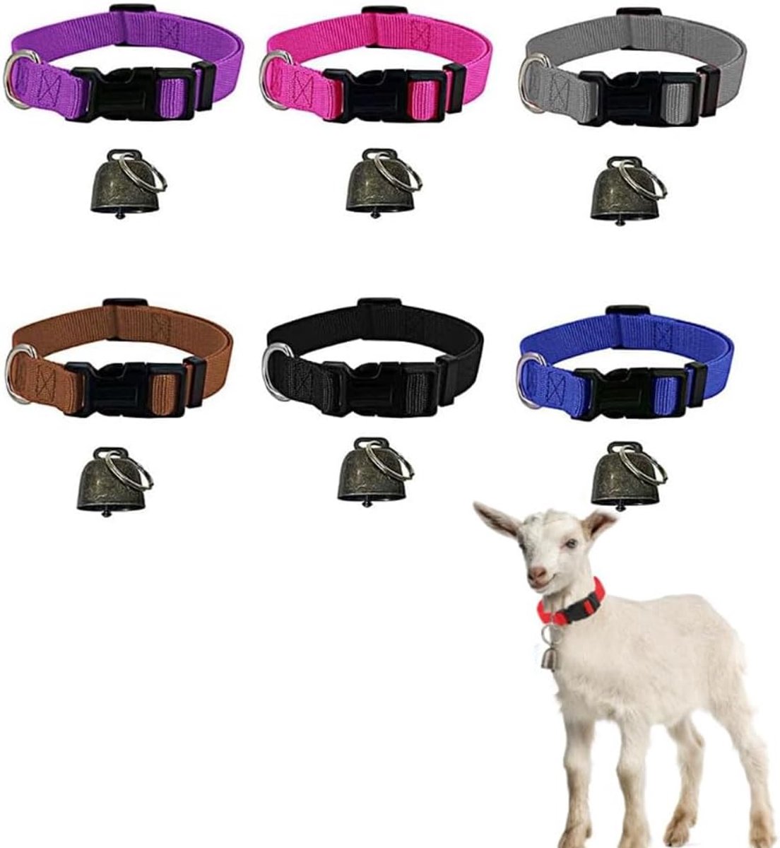 Halsbanden Met Bel, 6 Verstelbare Nylon Halsbanden, Schapenkraag Met Koe, Paard, Schapen, Anti-Verloren Bronzen Bel, Accessoires Voor Koe