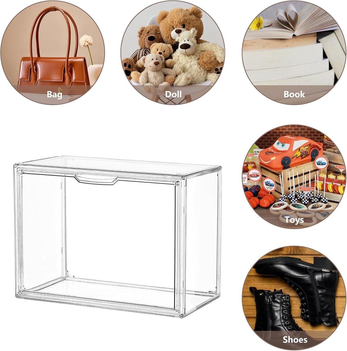 Vitrine van transparant acryl - verzamelvitrine - beeldjes display cabinet - perfect voor figuren, tassen, schoenen, stofbescherming met magneetdeur en handvat - 36 x 27 x 23 cm