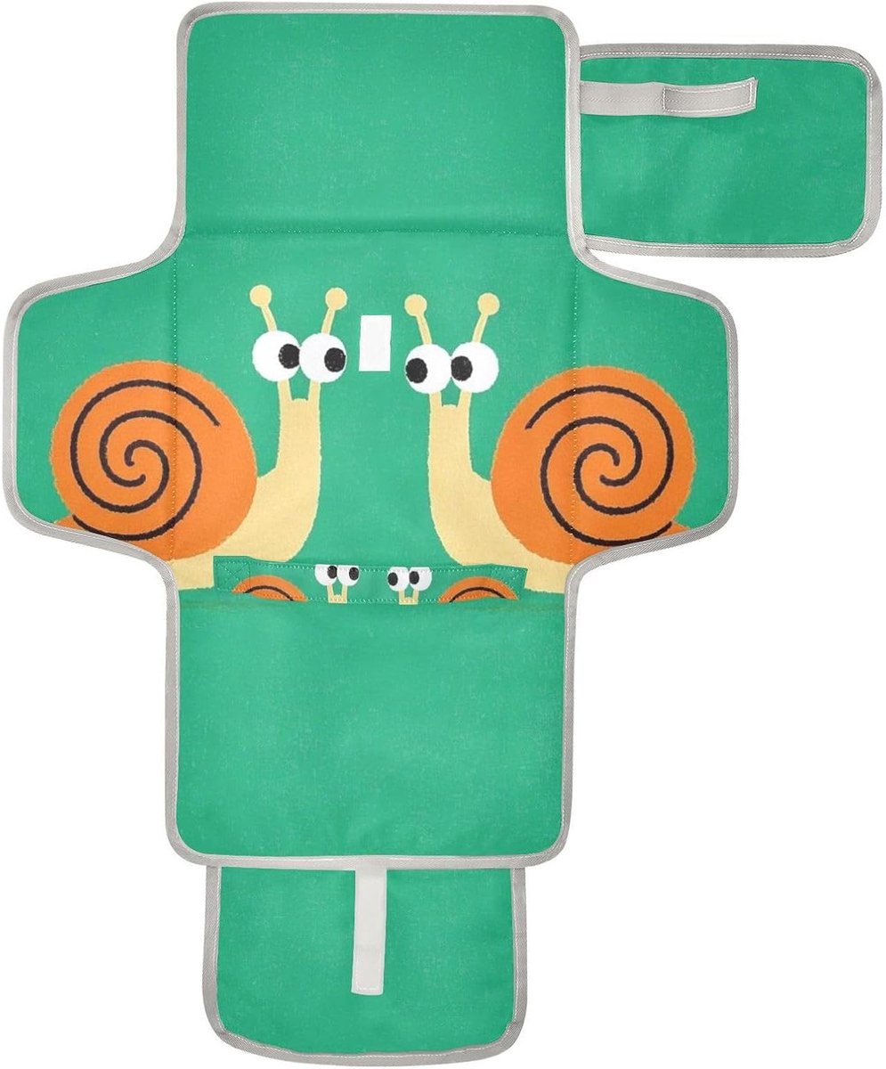 Verschoningsmat Baby - Luierkussen Aankleedkussen - Baby Verschoonen - Met Ingebouwd Kussen - 62 x 30 cm - Oranje Slak Groen