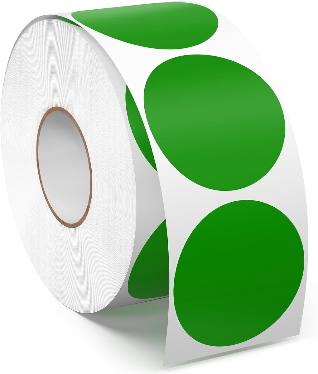 1000 stuks kleefpunten, 38 mm, stippenstickers, kleurcodering, vinyl, ronde etiketten, waterdichte rol, markeringspunten, groen