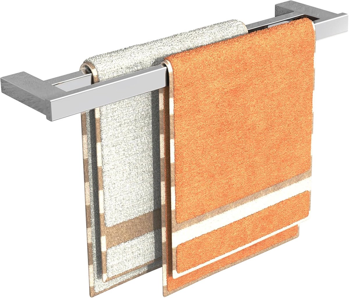 Handdoekhouder, chroom, 60 cm, dubbellaagse gastendoekhouder, handdoekrek, roestvrij staal, wandmontage, badhanddoekhouder, voor keuken en badkamer