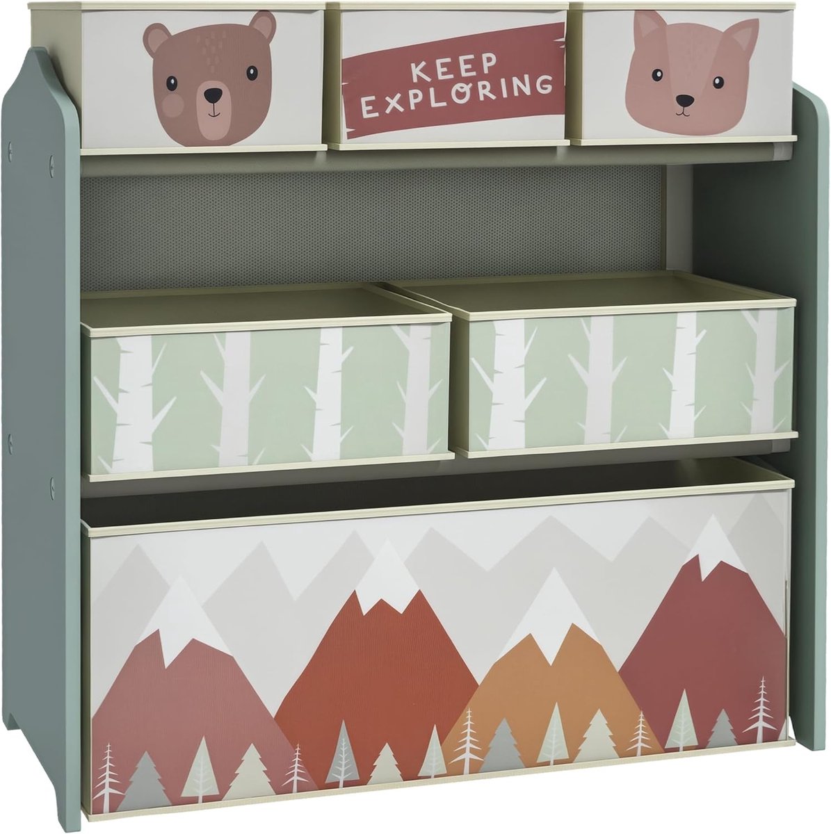Kinderregal Spielzeugregal mit 6 herausnehmbare Boxen aus Vliesstoff, Kinderzimmerregal für Spielzimmer, Kindergarten, 63 x 30 x 66 cm, Grün | Speelgoedrek, boekenkast, kinderkamerrek voor kinderkamer, kleuterschool, speelkamer, 63 x 30 x 66 cm