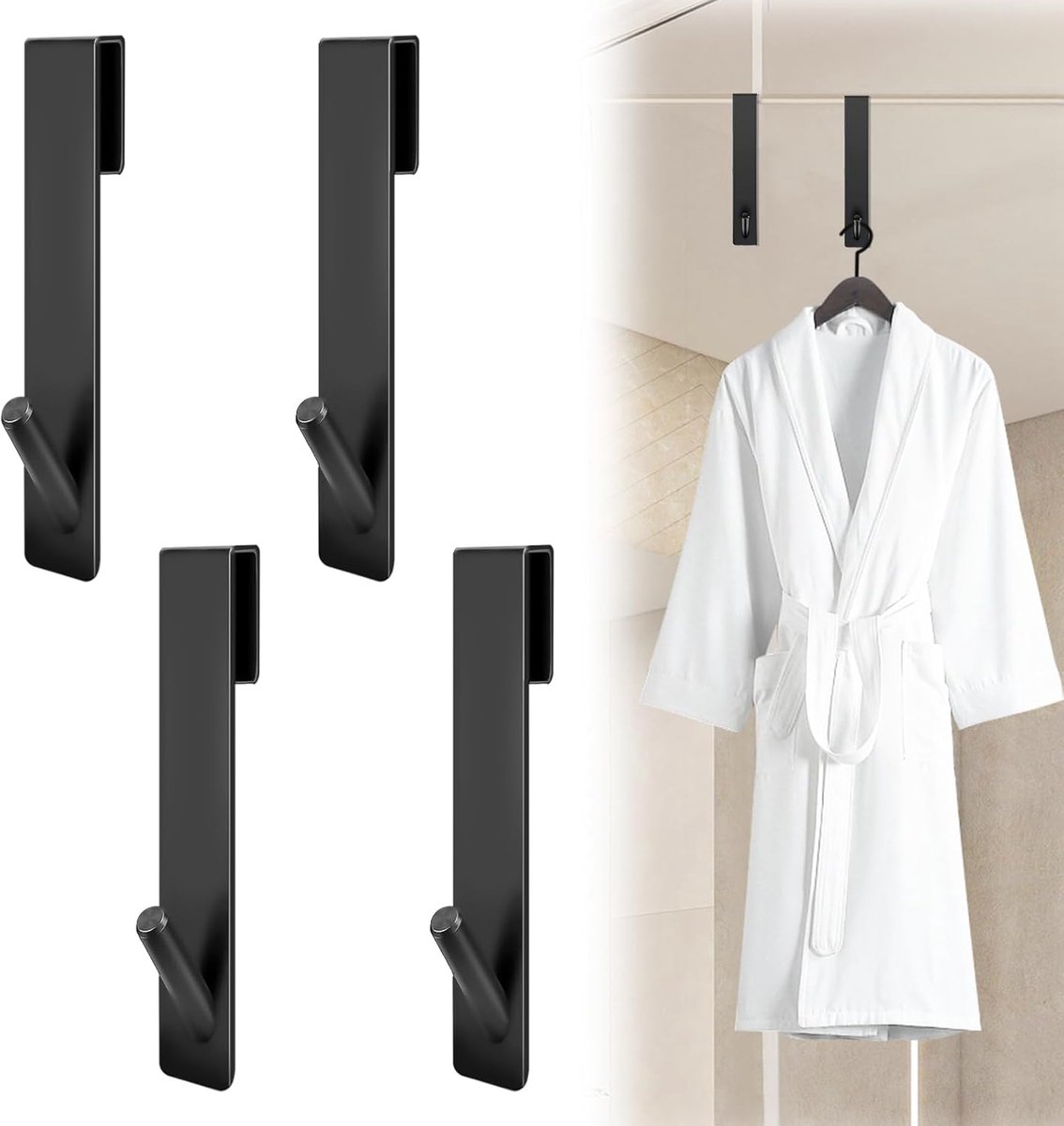 4 stuks haken voor douchewand, haken voor douchecabinedeur, van roestvrij staal, handdoekhaken zonder boren, handdoekhouder voor badkamer voor glasdiktes van 6-12 mm