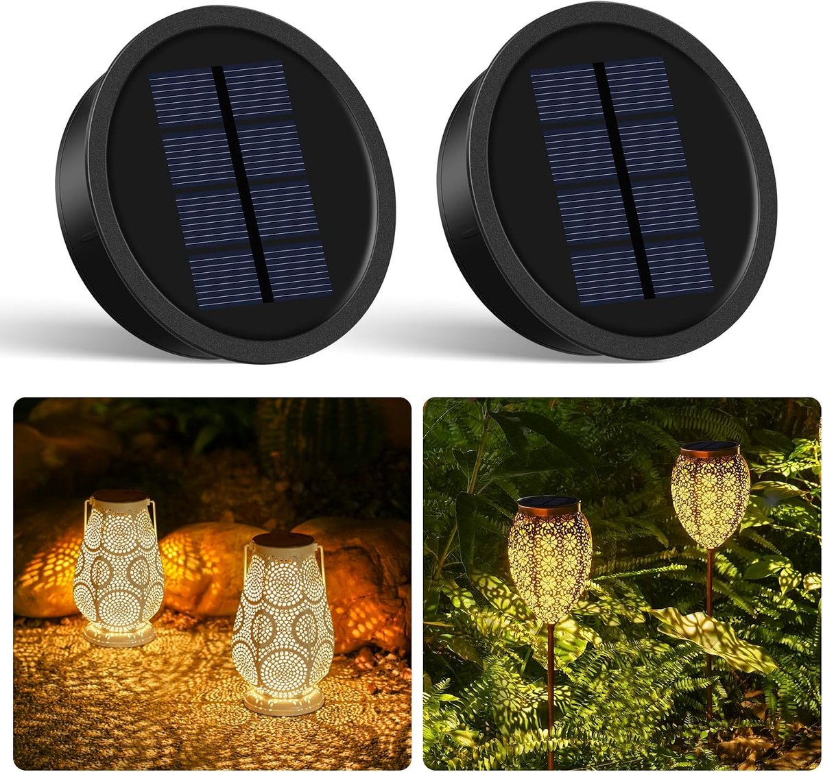Reserveonderdelen voor zonnelampen, diameter 8,2 cm, 2 stuks vervangende zonnepanelen voor tuinverlichting met 600 mAh zonnepaneel, led warm wit zonne-reservedeksel zonnepaneel voor