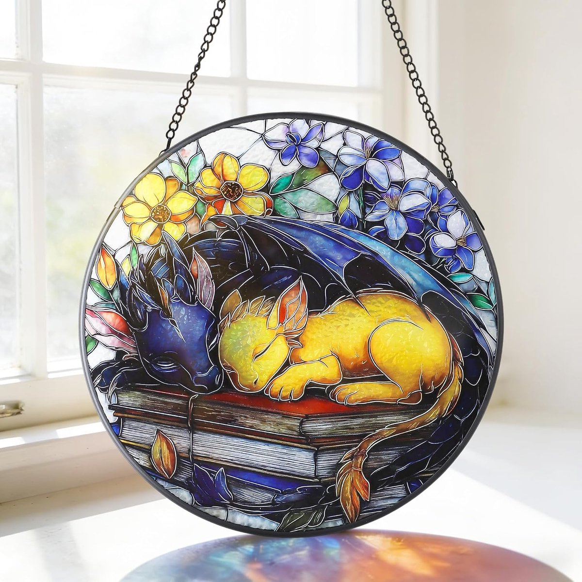 raamdecoratie, hangend, draak, boek, zonnevanger, knutselen, gekleurd glas, woondecoratie, decoratie, woonkamer, gebrandschilderd, zonnevanger, cadeaus voor vrouwen, mannen, mama, 20
