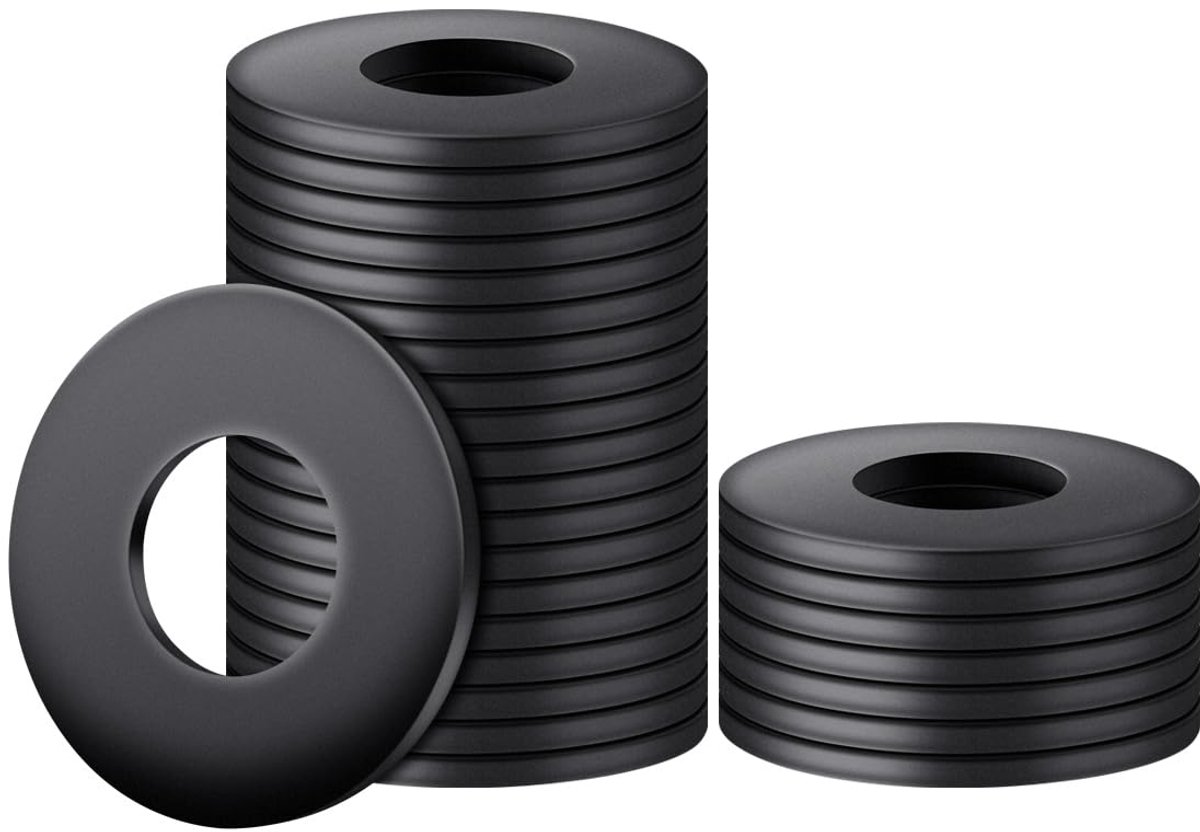 platte sluitringen M4 x 9mm, 100 stuks zwarte sluitringen, carrosserieringen, afstandsringen, koolstofstaal afdichtingen, bijlageschijven, afstandsringen voor draadeindschroeven