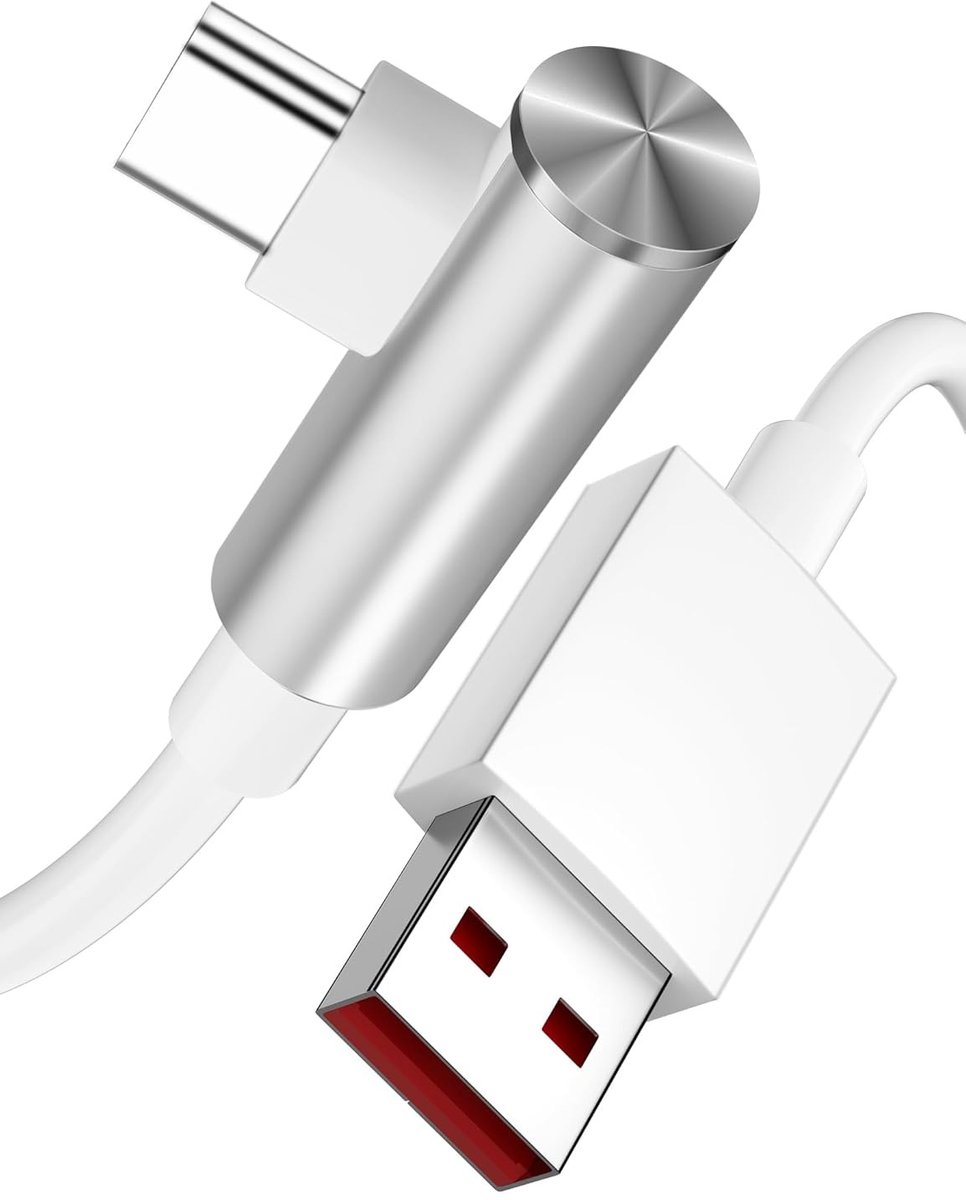 Krachtige 120W USB-C Oplaadkabel met 6A TurboCharge, 90 graden hoek, 1 meter lang, Geschikt voor snelle oplading en datatransfer van diverse smartphones