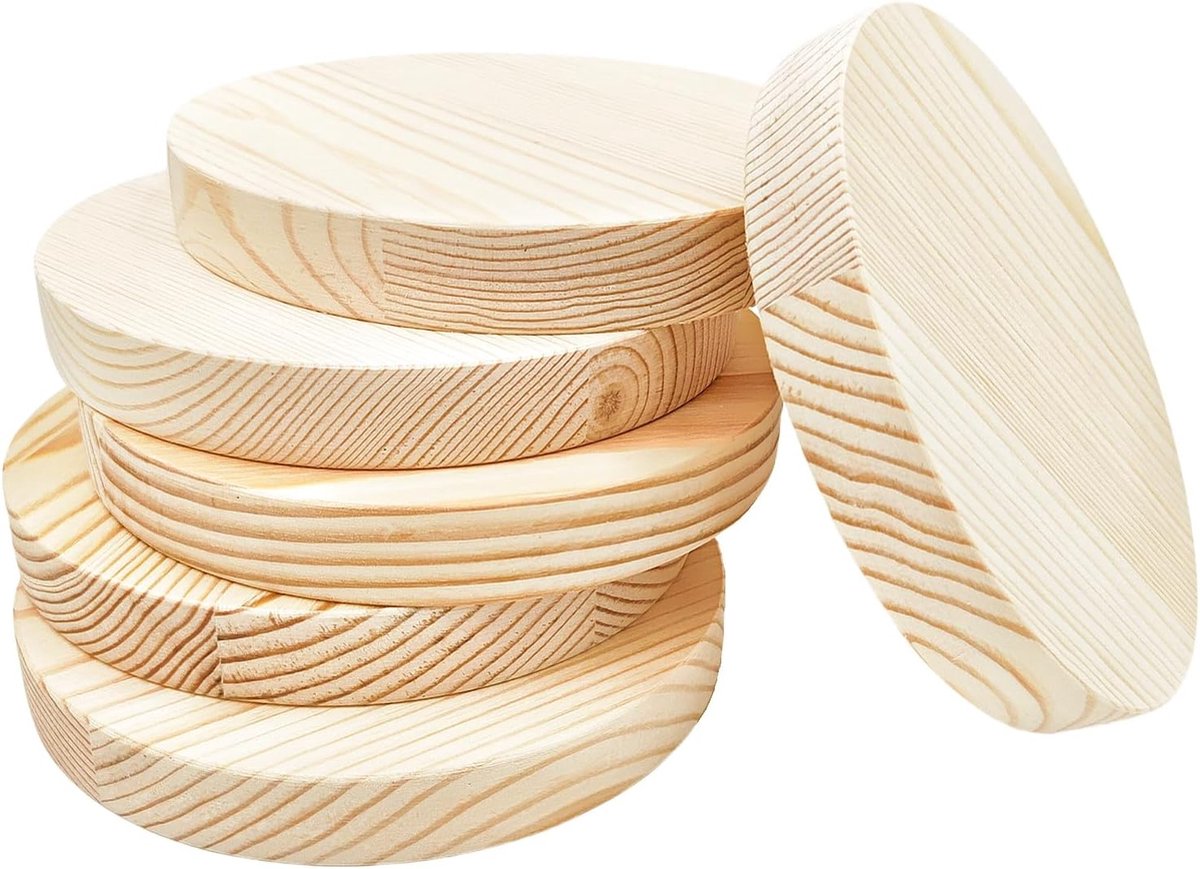 6 stuks cirkelplaatje van grenenhout, ongelakt, rond, voor knutselprojecten, gravure, houtverbranding, schilderen, 6 stuks