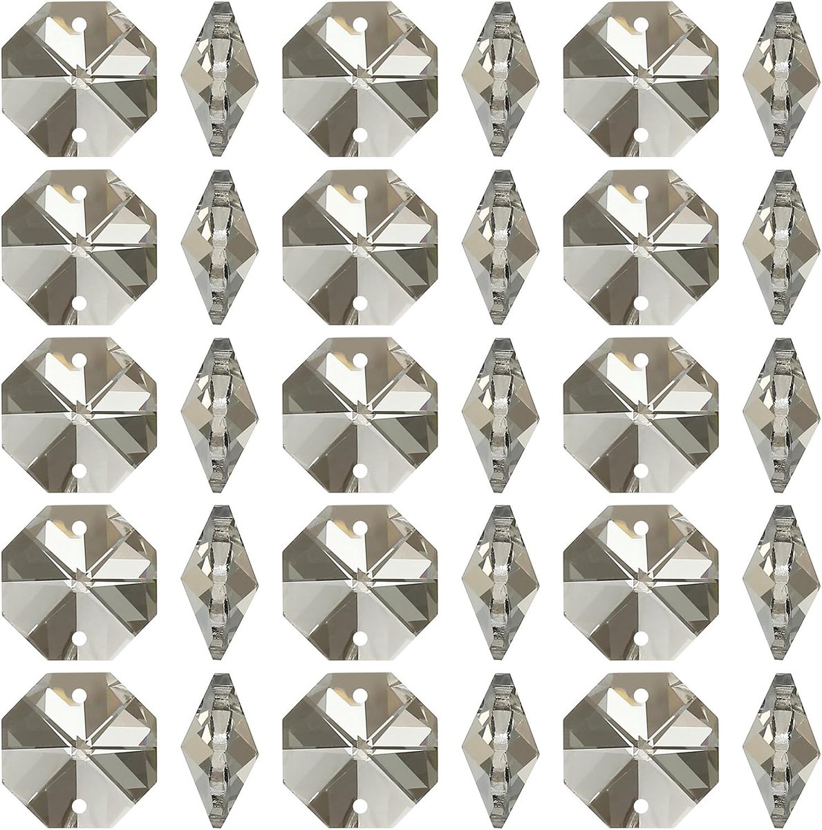 K9 Kristallen achthoekige kralen 2 gaten hangers, 100 stuks 14 mm kroonluchter prisma's onderdelen ornamenten hangende kralen voor doe-het-zelf kunst ambachten decoratie, elektroplating grijs