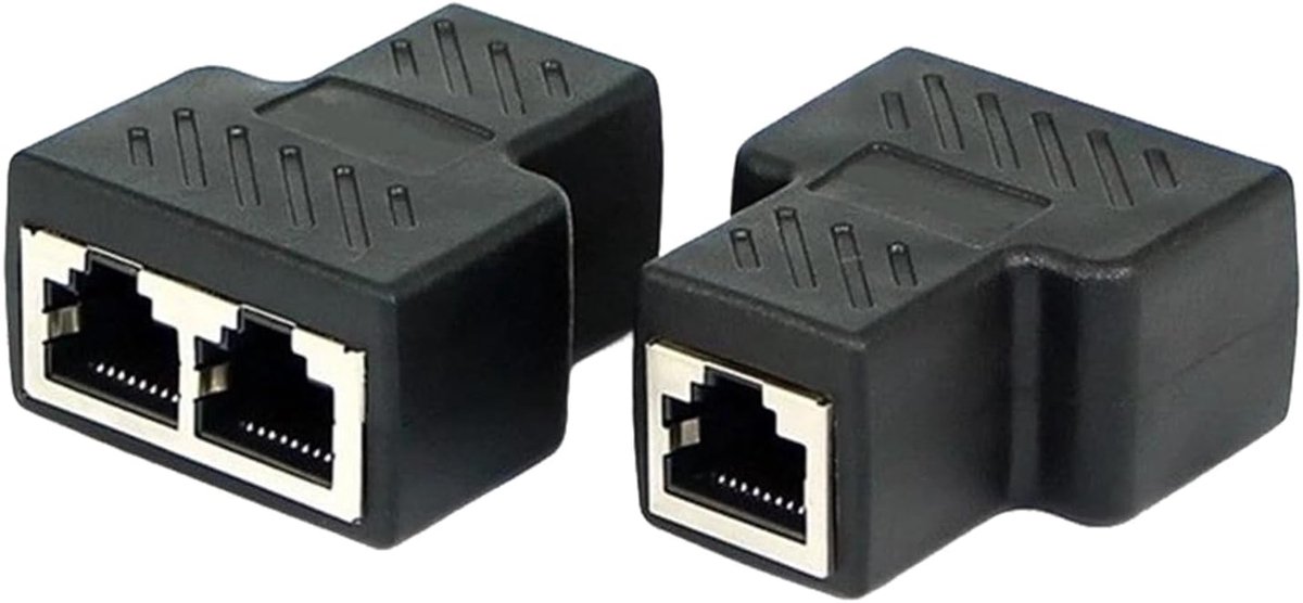 2 stuks RJ45 LAN-splitter, verdeler, 1 op 2 ethernet-connectoren, RJ45 verlengkabel, netwerkverlengkabel, adapter voor Cat5-, Cat5e-, Cat6-, Cat7-, Cat8-kabels