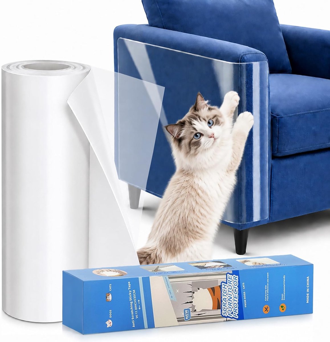 plakfolie voor bank, 30 cm x 5 m, onzichtbare bescherming voor bank en meubels, flexibel en aanpasbaar, ideaal voor stoelen, deuren en kattenbezitters