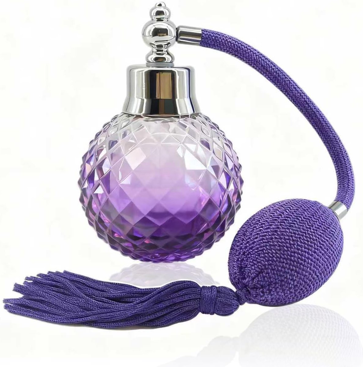 1 x 100 ml parfumsprayfles, hervulbare kristallen vintage verstuiverfles met kleurverloop en lange kwast, professionele accessoires voor continu nevelwater (paars)