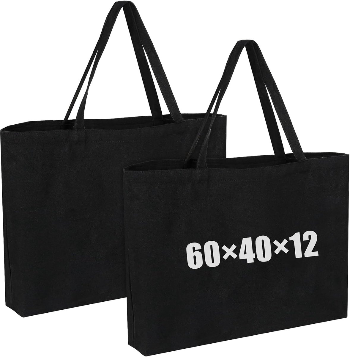 tassen, 2 stuks, 60 x 40 x 12 cm, super grote boodschappentas met dikke handband, dikke, veelzijdige stoffen zak, herbruikbare onbedrukte katoenen tas voor winkelen, reizen, sport