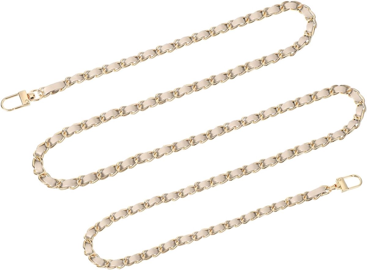 Tasketting, portemonnee-kettingriem, 140 cm, tassenriem, handtaskettingen met gespen voor schouder, crossbody tassen, reserveriemen (beige riem + gouden ketting)