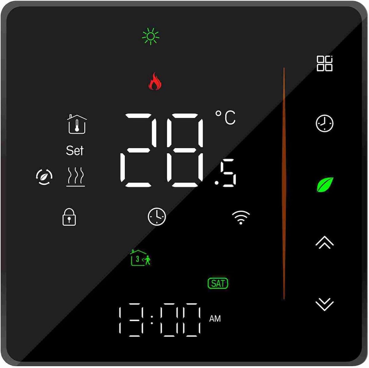 SnelShoppen - Slimme Thermostaat met Wifi, LCD Display, Aanraakbediening, Mobiele App & Stemcontrole, Voor Warm Water Voorbereiding, Zwart Multicolor
