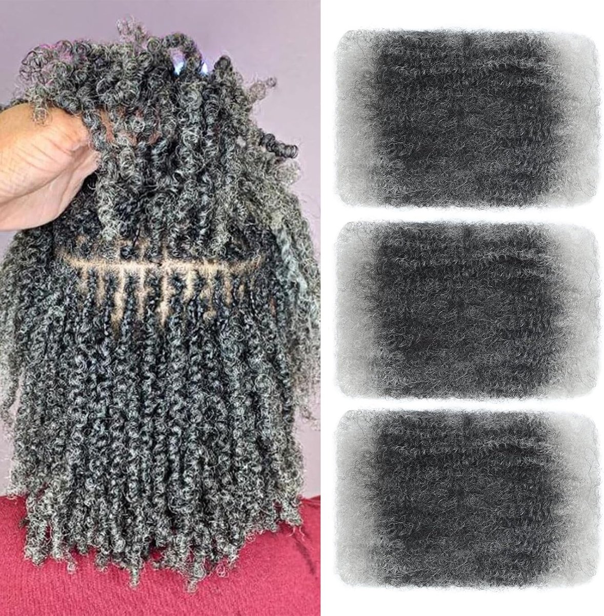Kinky Curly vlechten bulk haar voor mini-twists Afro Kinky bulk synthetisch haar, Cubaanse twist, zachte lokken, micro veerkwist, voor dreadlocks, loc repair (gery, 20 cm, verpakking
