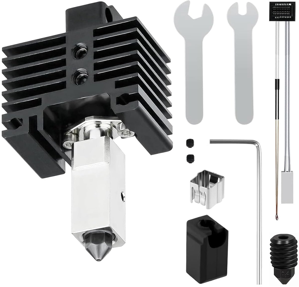 Hotend-set voor Bambu Lab P1S/P1P 3D-printer, met geplateerde koperen verwarmingsblok, titanium heat break, 0,4 mm geharde stalen mondstuk, verwarmingsblok-set, hotend met siliconen sok