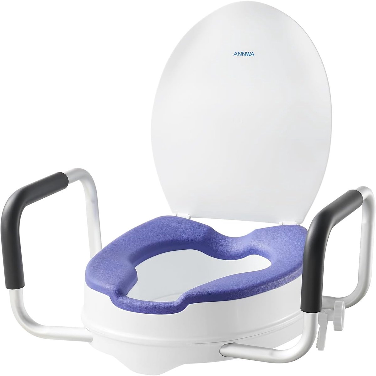 SnelShoppen - Volwassen Toiletriser met Armleuningen en Deksel, Verhoogd Toiletkussen 10 cm, Toiletriser voor Volwassenen met Zachte Handgrepen, Draag