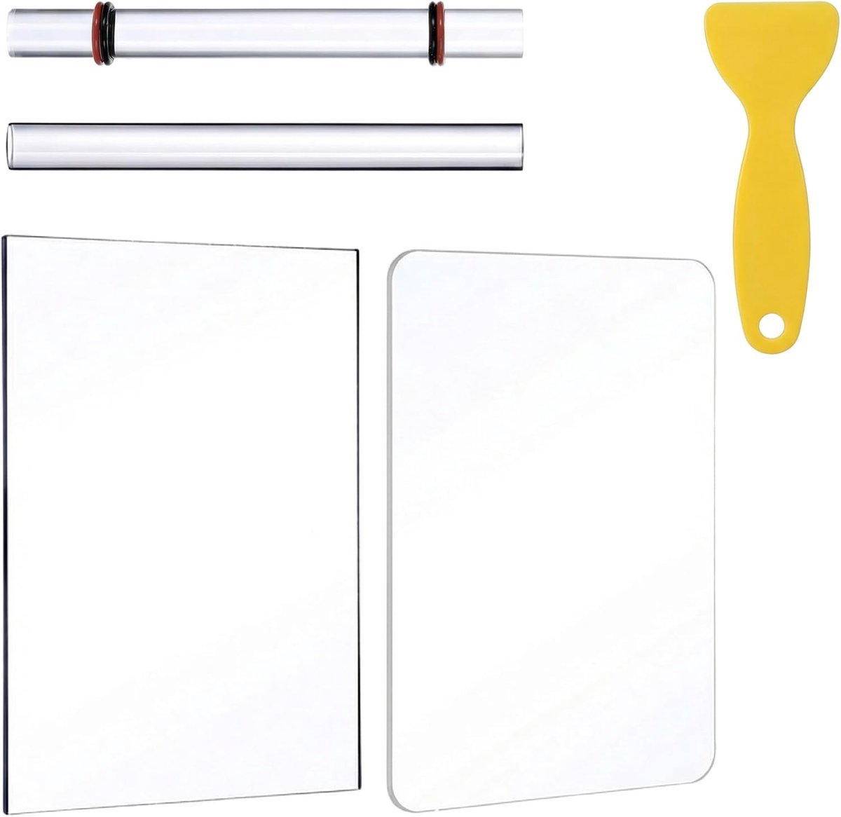 5 stuks transparante kleigereedschappen, massieve acrylkleiroller, polymeerklei gereedschapsset, polymeerklei accessoires met 2 acryl rollers, 2 acrylplaten en 1 schraper voor kunstenaars en
