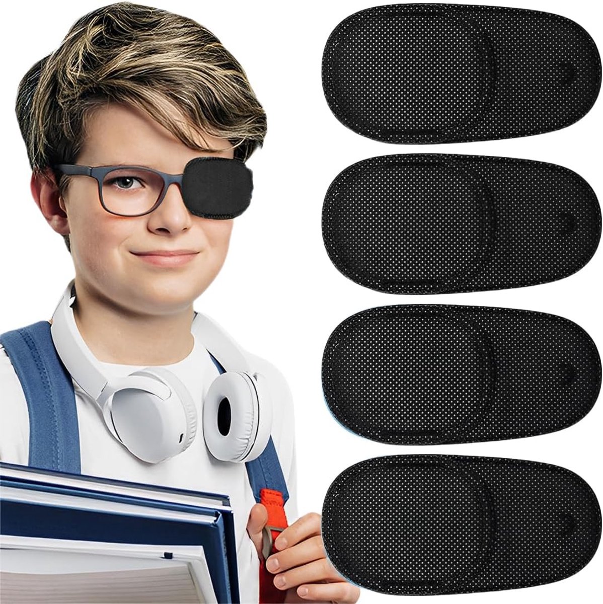 4 stuks oogkleppen voor brillen, strabismus ooglapjes, medische oogkleppen, voor het afdekken van het linker- of rechteroog, versterkt het zicht en verbetert de amblyopie, zwart