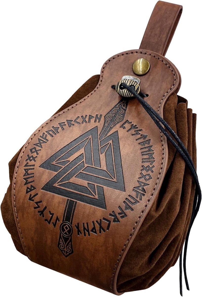 riem zak,Viking Faux lederen Coin Pouch bruin draagbare koord