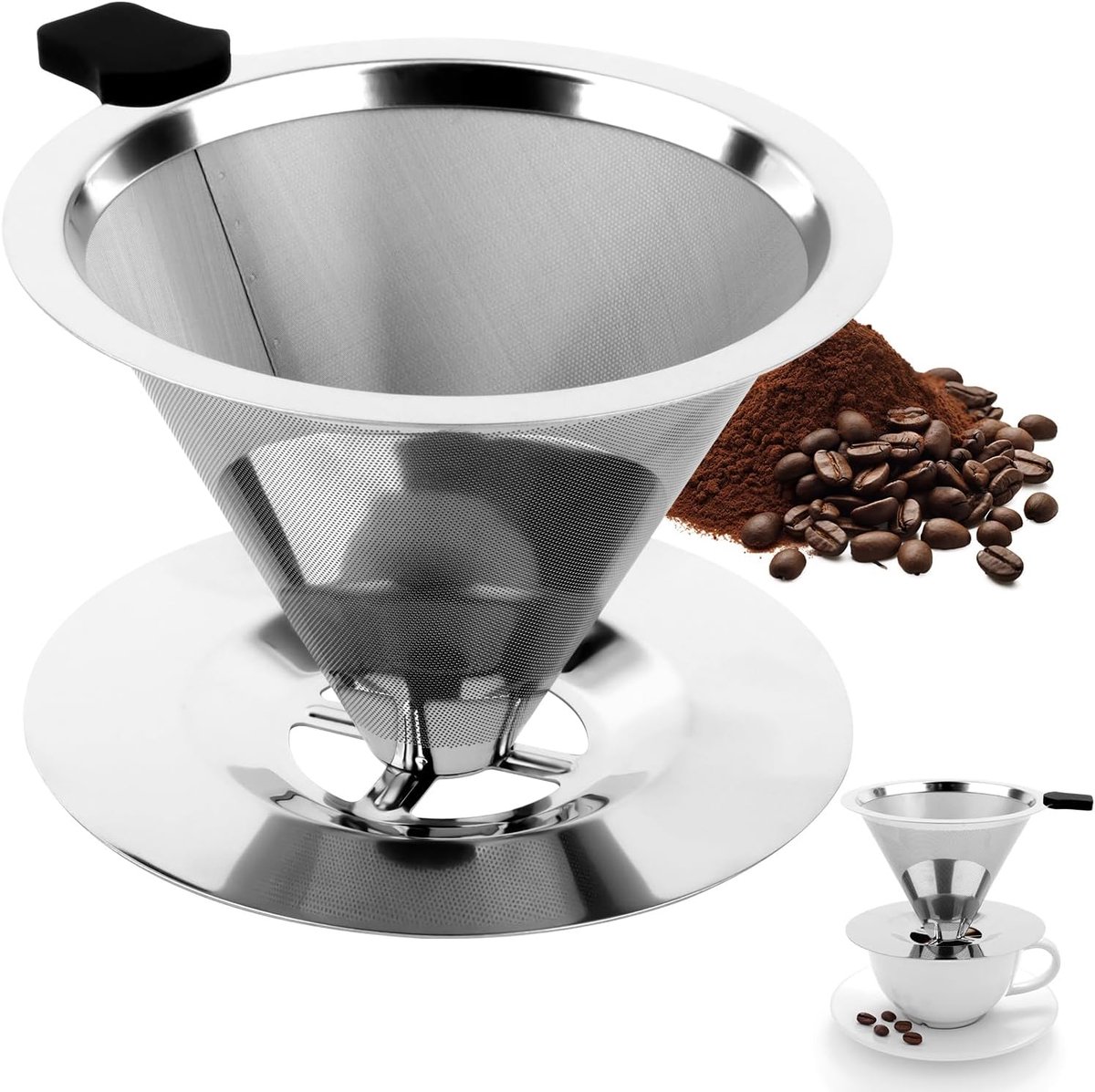 SnelShoppen - Herbruikbaar Koffiefilter 800 Mesh RVS Zilver voor Handmatige Koffie Bereiding, Duurzaam en Hoogwaardige Koffiethee Accessoire