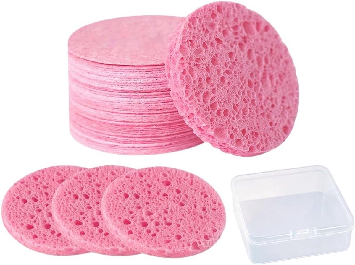 50 stuks gecomprimeerde gezichtssponzen, herbruikbaar, make-up-remover, rond, schoonheidsspons, voor spa, peeling, make-up-verwijdering, reiniging, roze