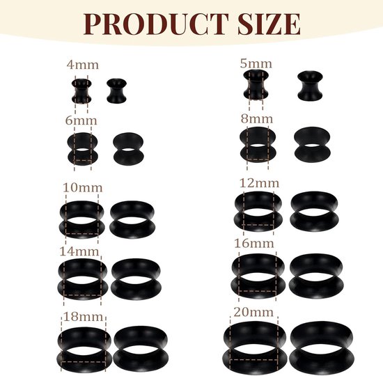 Tunnels, Zachte Siliconen Flexibele Vlees Tunnels Dubbel Uitlopende Oor Brancards Oor Meters Plugs Expander Piercing Sieraden Unisex, 4/5/6/8/10/12/14/16/18/20mm — afbeelding 2