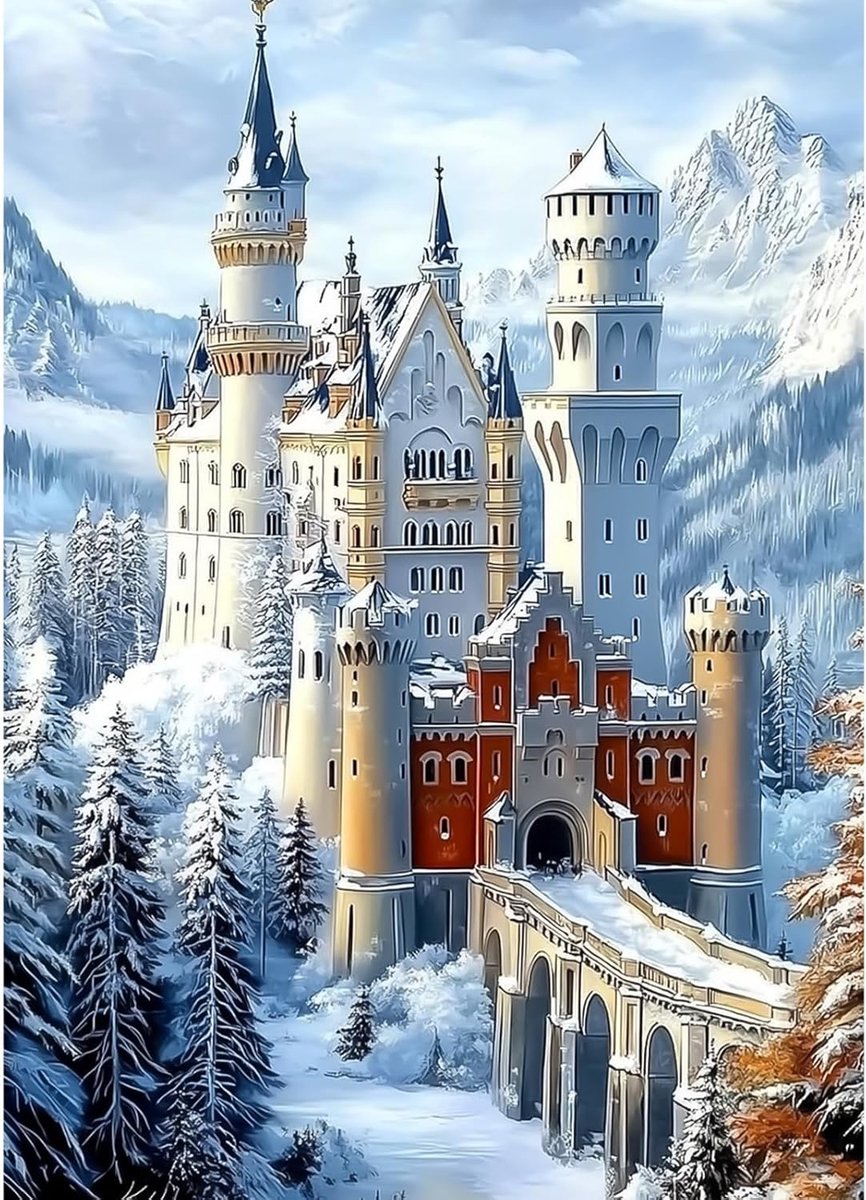 Kasteel Diamond Painting Kits Volwassenen, Oranje Kat Diamond Painting Art Kits 30x40cm, 5D Gem Art Craft Set, Kasteel in Vallei