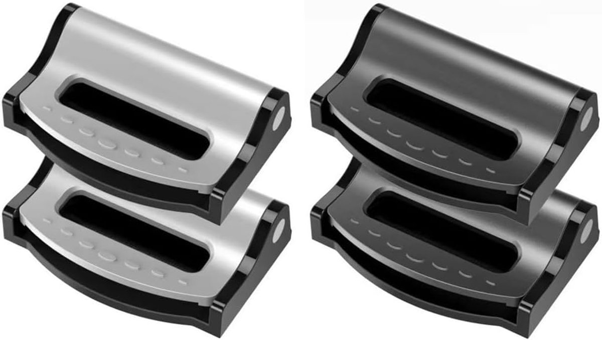 Veiligheidsgordelversteller, 4 stuks, Veiligheidsgordel Versteller, universele autogordelversteller, antislip, eenheidsmaat (Zwart+Zilvergrijs)