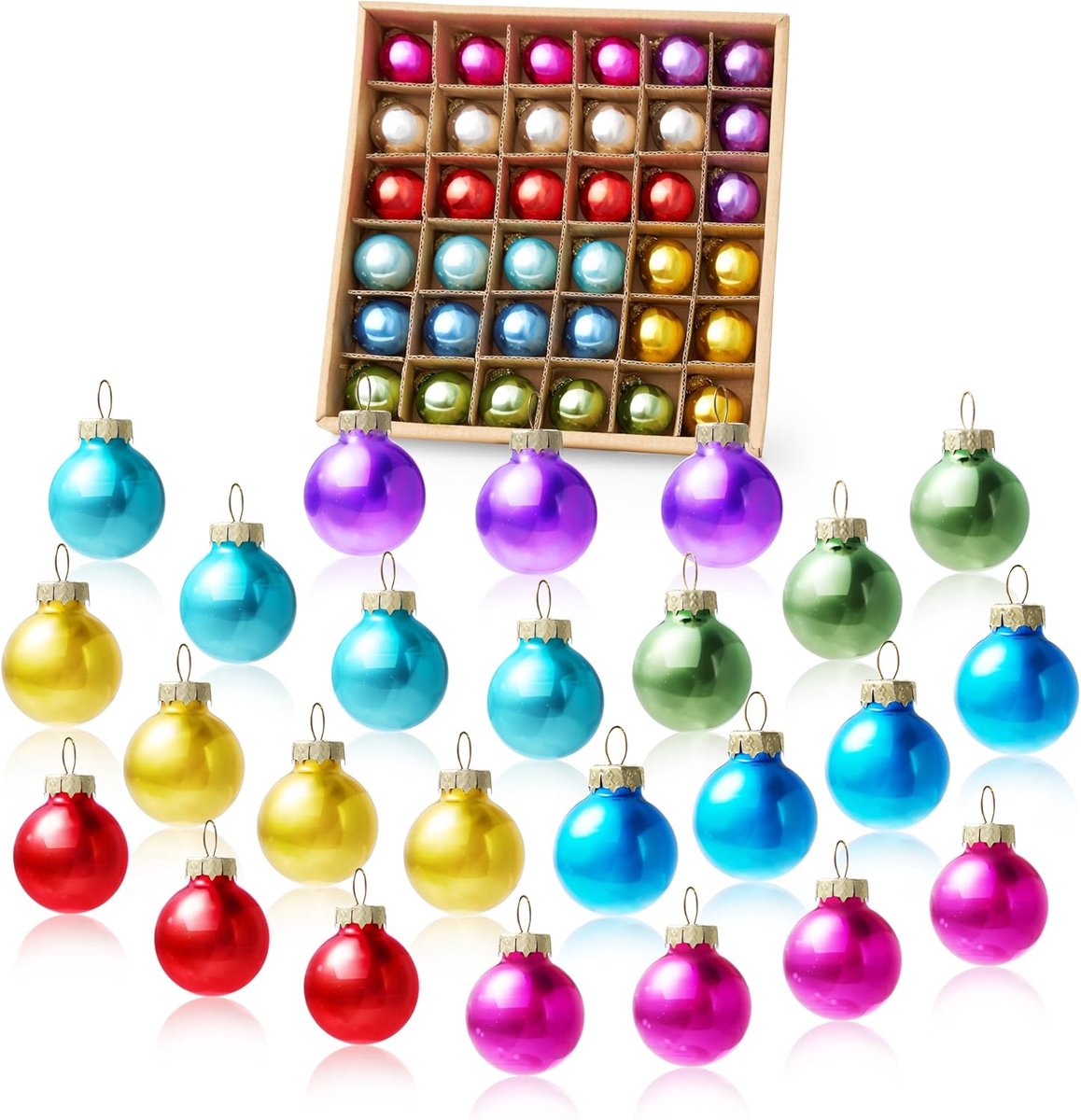 Kerstballenornamentset, 8 metalen glazen ballen met touwhangers, hangende miniatuurornamenten voor kerstboom, kerstglas, feestdecoratiebenodigdheden (effen kleur)