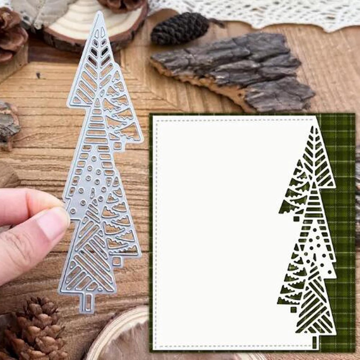 Half Snijranden Metalen Stansvormen, Vrolijk Kerstboom Snijvormen Snijstencils voor DIY Uitnodigingskaart Scrapbooking Album Embossing Papier Snijvormen Kaart Maken