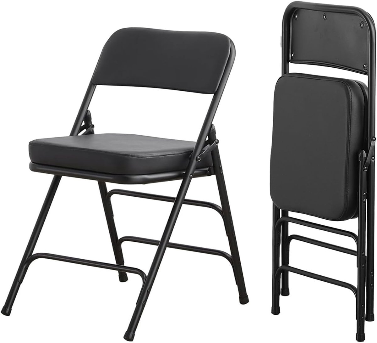 Opvouwbare stoelen met ultradik gevoerd zitje Vouwstoel Comfortabele metalen stoelen met zacht kussen Zwart - 2-pack
