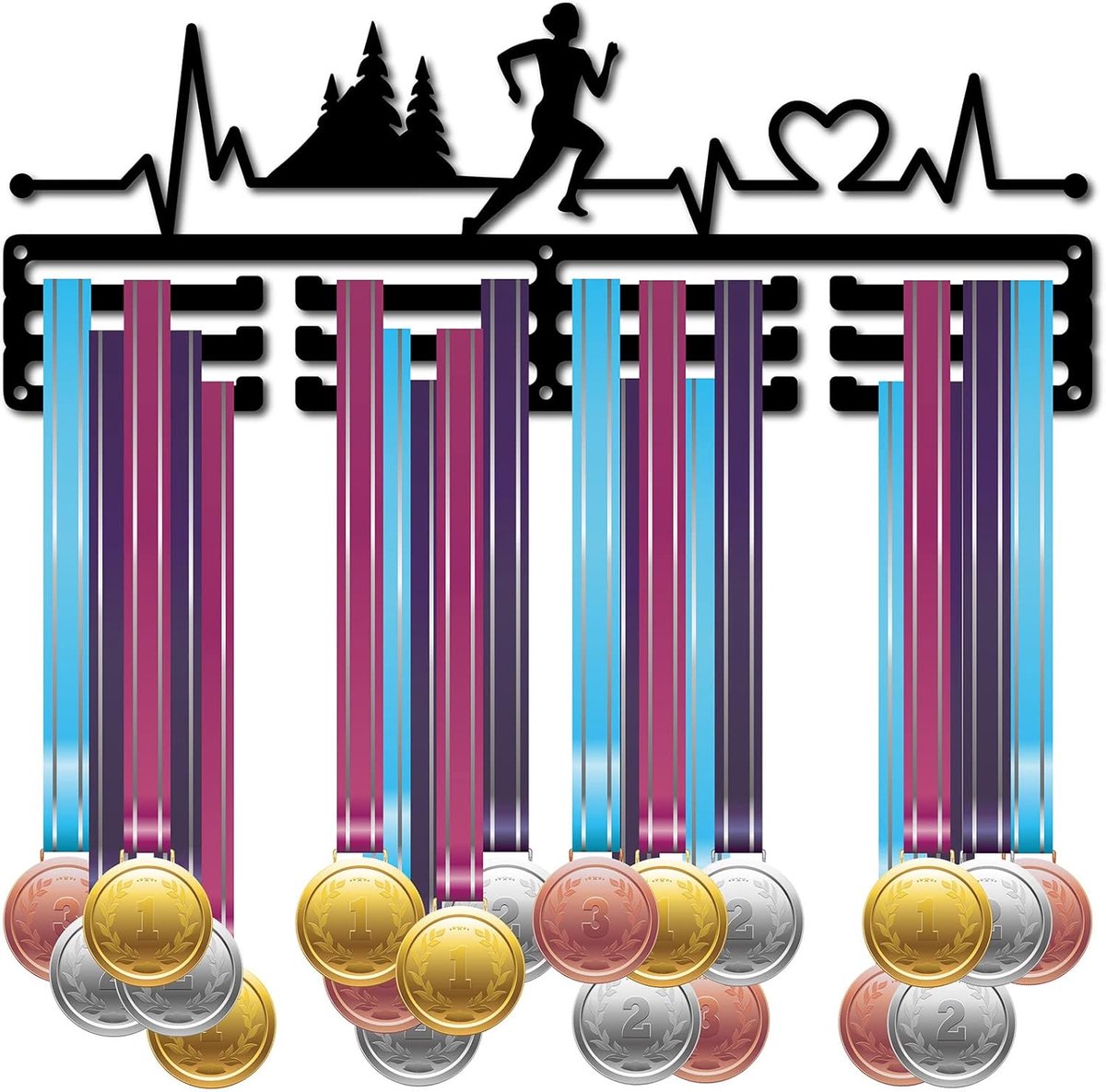 Loopmedailles Ophanger Display Sportmedailles Houder Voor Meer Dan 60+ Medailles Prijs Ijzer Houderrek Wandmontage Hangend Voor Medaillédrager Loper Gymnastiek Marathon Atleet Cadeau 40 x