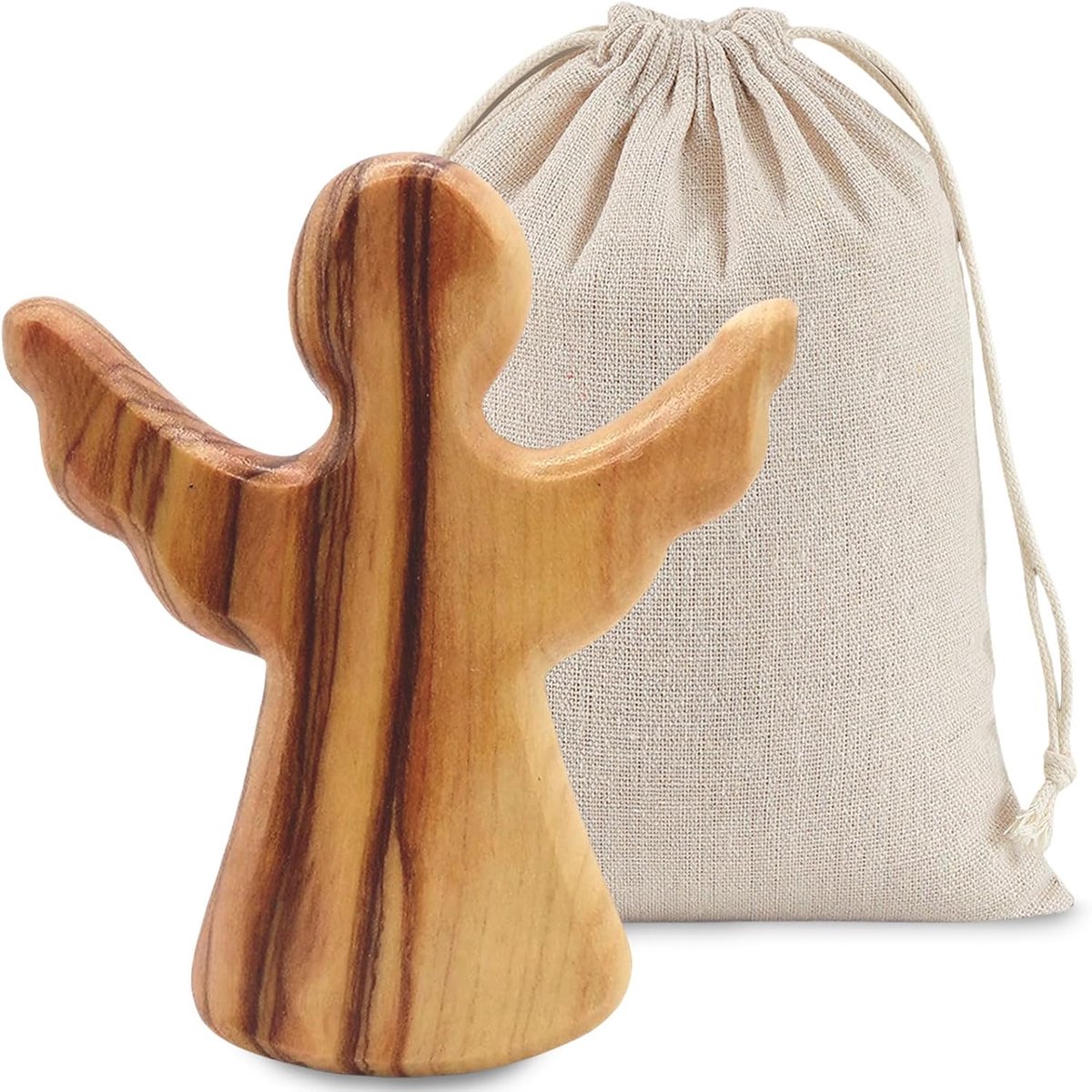 Beschermengel van olijfhout, handgemaakt figuur, geluksbrenger, symbool van bescherming en comfort, spirituele decoratie, wellness, doop, communie, Kerstmis, Moederdag