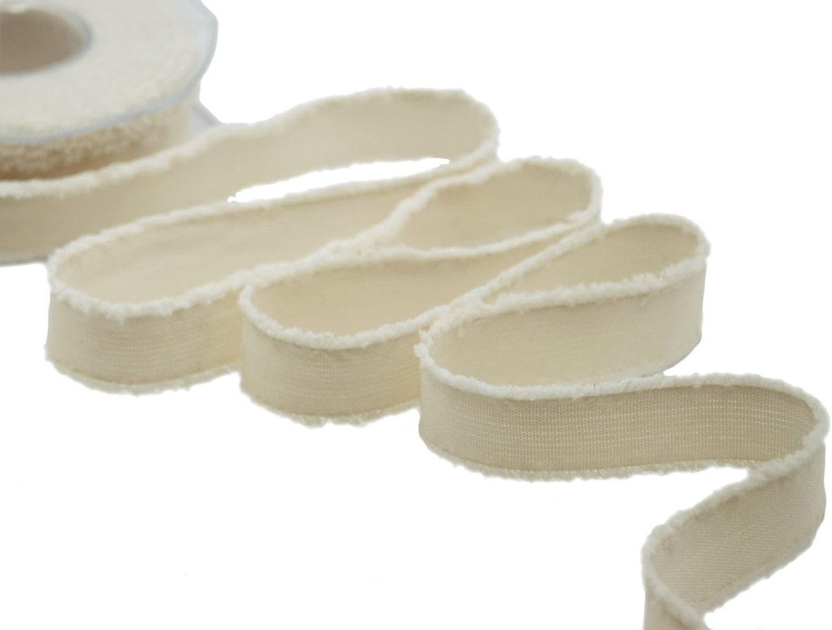 - Decoratief lint met franjes, type katoen, voor decoraties en verpakkingen, Italiaanse stof - ivoor, 23 mm x 15 m