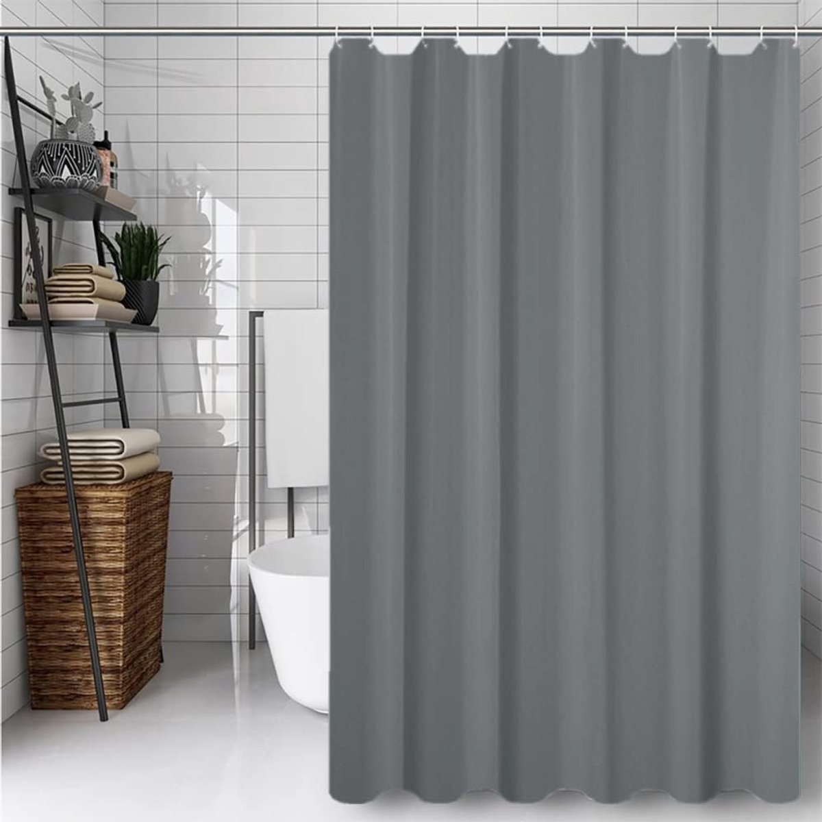 Grijs Douchegordijn 180 x 180 cm - 100% Polyester, Schimmelbestendig & Waterbestendig, Machine-wasmogelijk, Inclusief 12 Haakjes