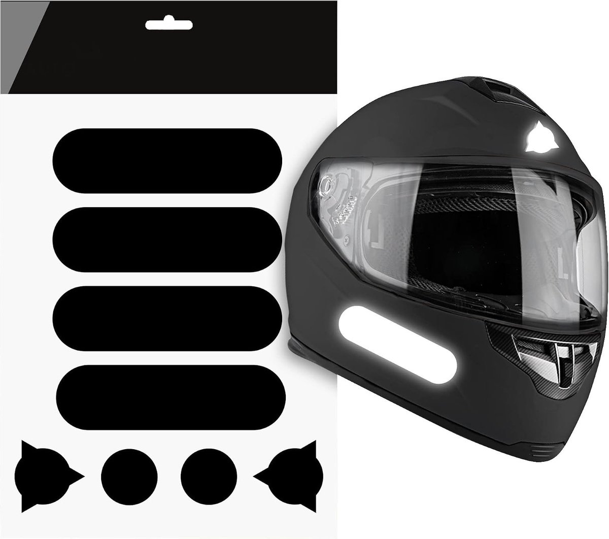Reflective Motorbike Helmet Stickers 8 Units | Motorcycle Helmet Stickers with Racing Design Weatherproof and Sun Resistant | Reflective Black