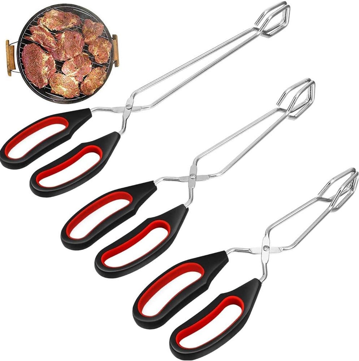 3 stuks kook- en baktang, schaar, barbecuetang met antislip- en hittebestendige handgrepen om voedsel te draaien en klemmen, 3 specificaties