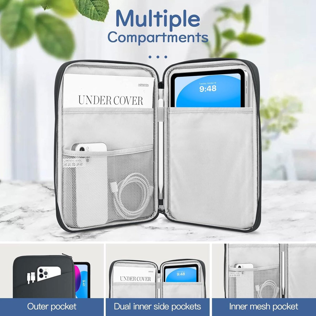 9-11 Inch Tablet Sleeve Bag Carrying Case, Black & Gray | Fits iPad (A16) 11th Gen 11", iPad 10th Gen 10.9" Air 5/4, iPad Air M4/Pro 11", iPad 9/8/7th 10.2", Galaxy Tab A11+ Plus 11"